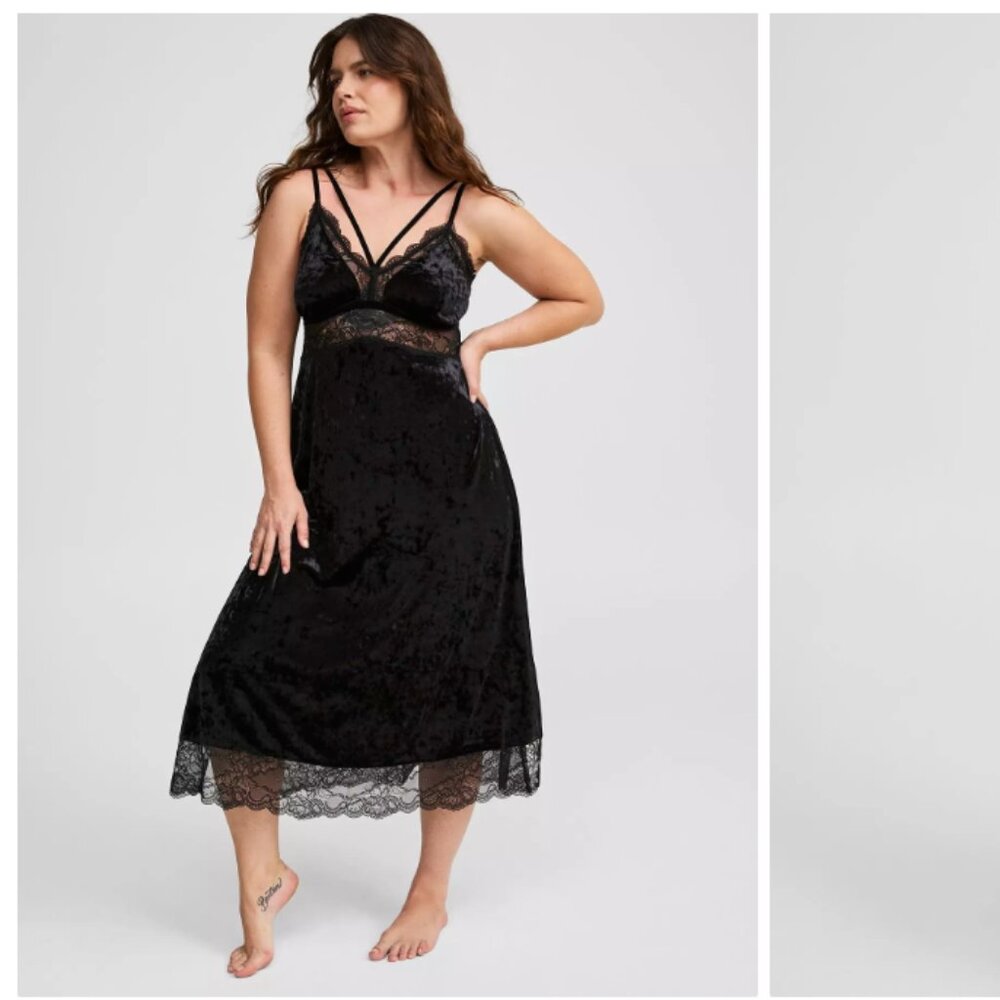 Torrid Black Crushed Velvet + Lace Maxi Dress